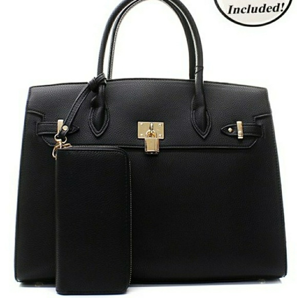 Handbags - BLACK INSPIRED LEATHER HANDBAG + WALLET! New!